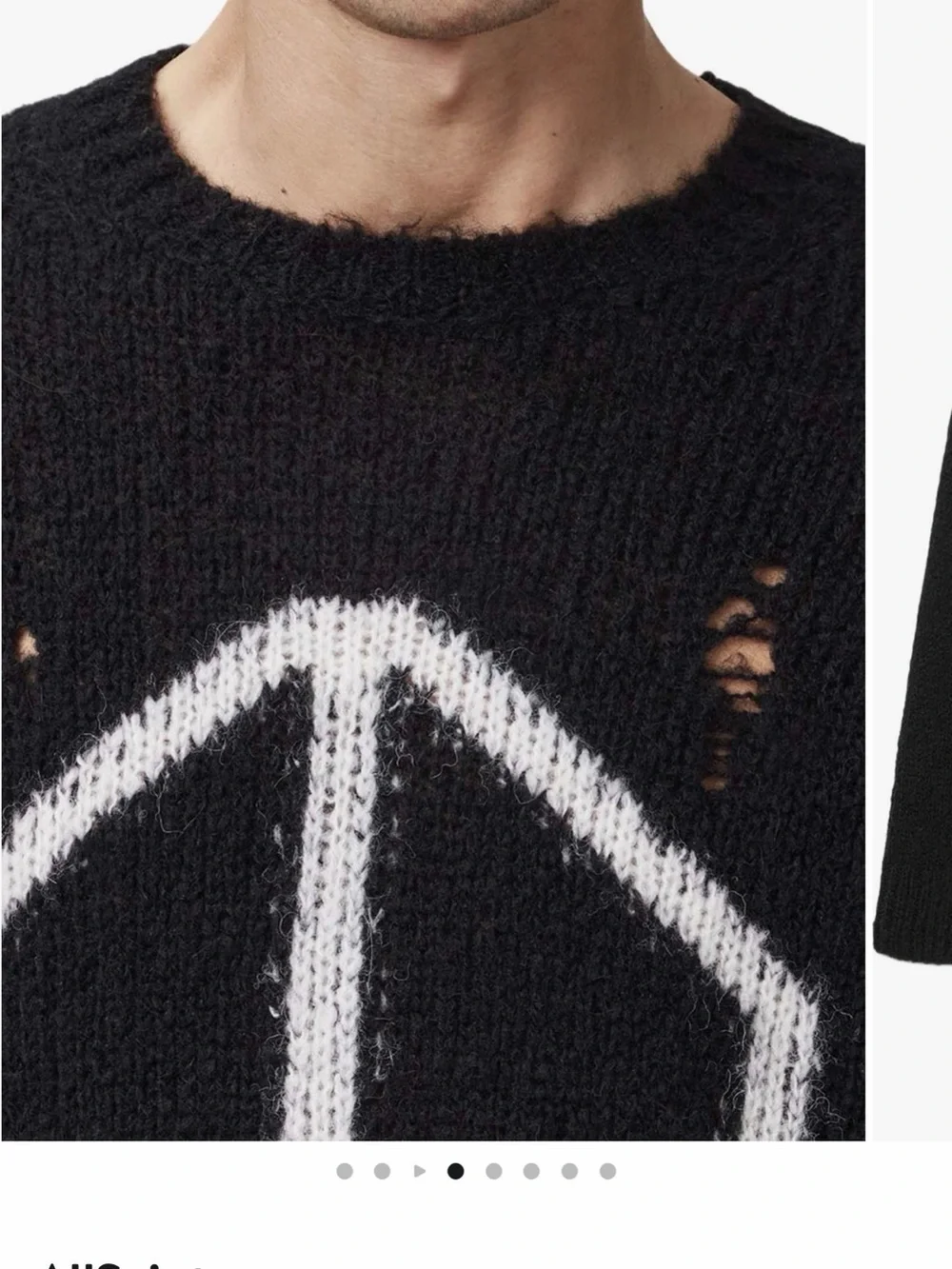 AllSaints Black Crewneck Sweater with White Peace Motif
